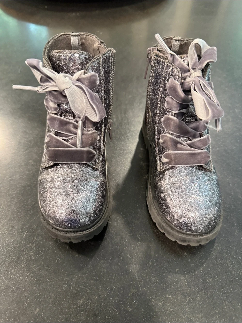 Kids Glitter Lace-Up Ankle Boots - Silver/Grey